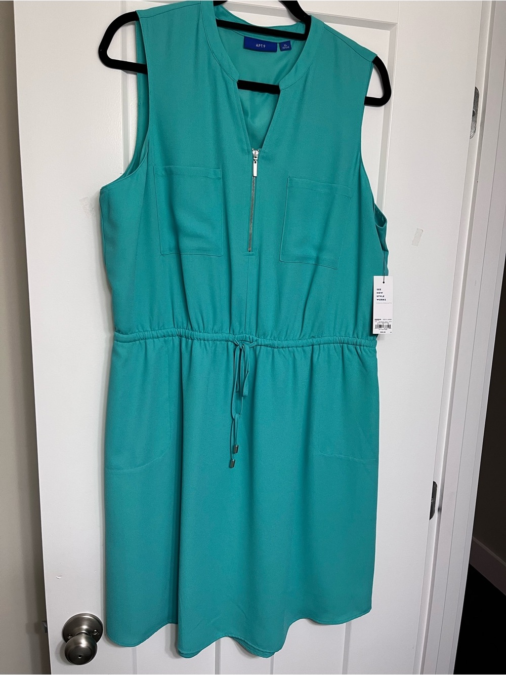 Apt. 9 Teal Sleeveless Drawstring Zip-Front Dress